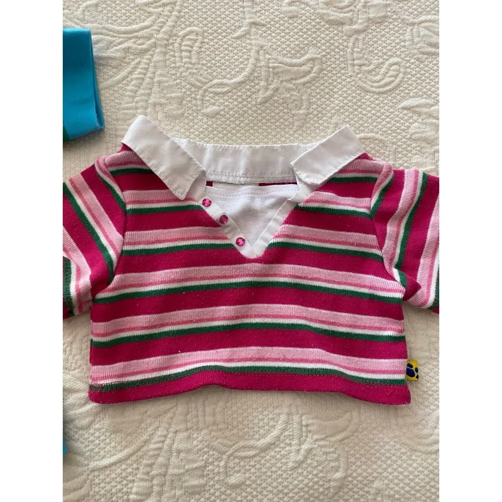 BAB Build A Bear 2 Lot Stitch Pajama Outfit Stripped Polo Gem